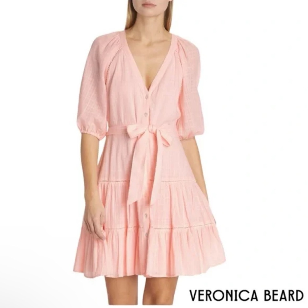 New! Veronica Beard Dewey Tiered Cotton‎ Button-Up Tie Waist Dress Sz 2 $398